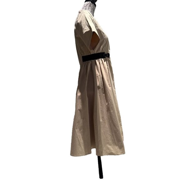 Mirra Masa collared Dress, Beige, Faux leather accent, zip front 100% cotton - Picture 5 of 12